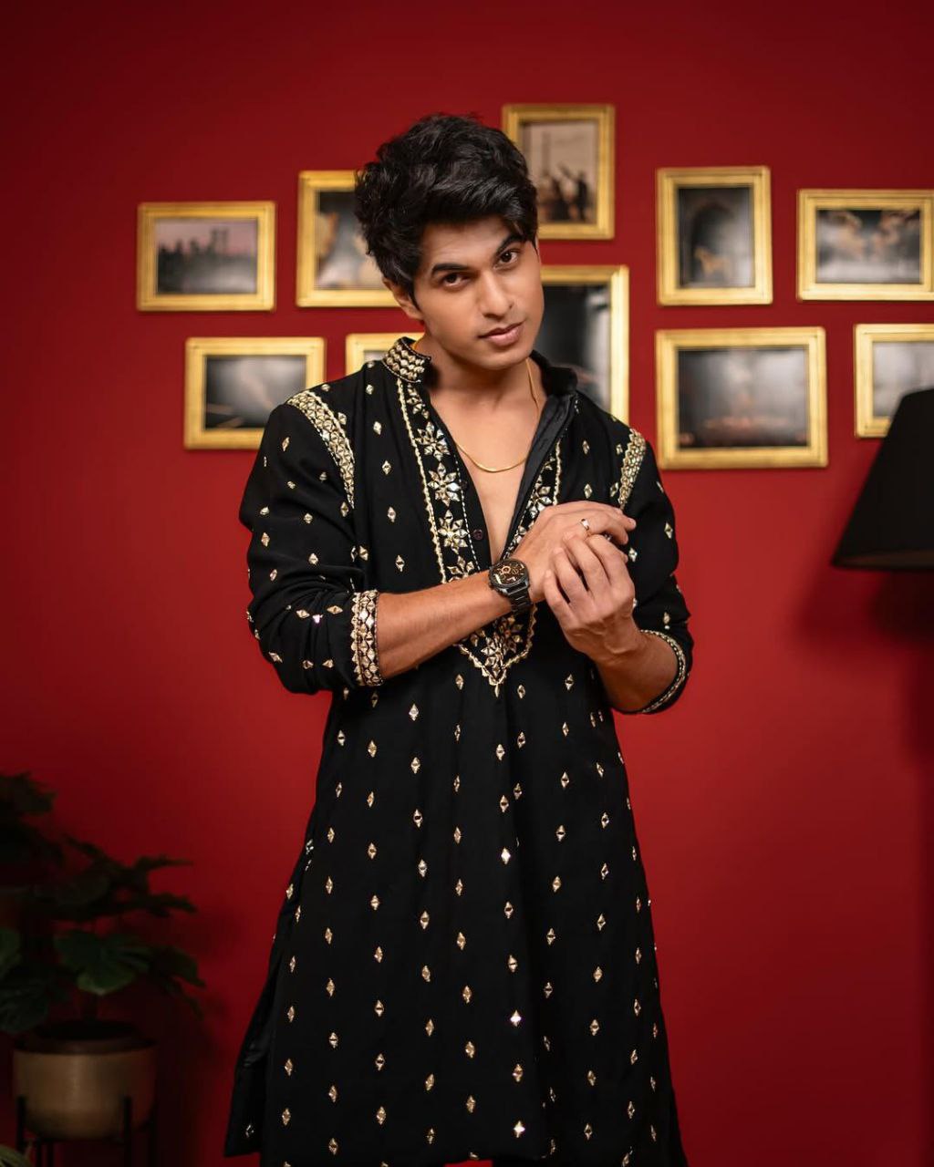 The Classic Black Mirror Embroidered Work Mem's Kurta Set