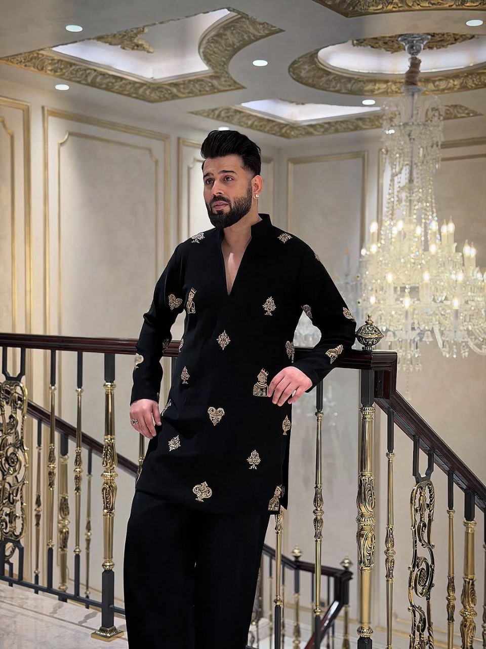 Black Thread  Embroidered Kurta Pyjama