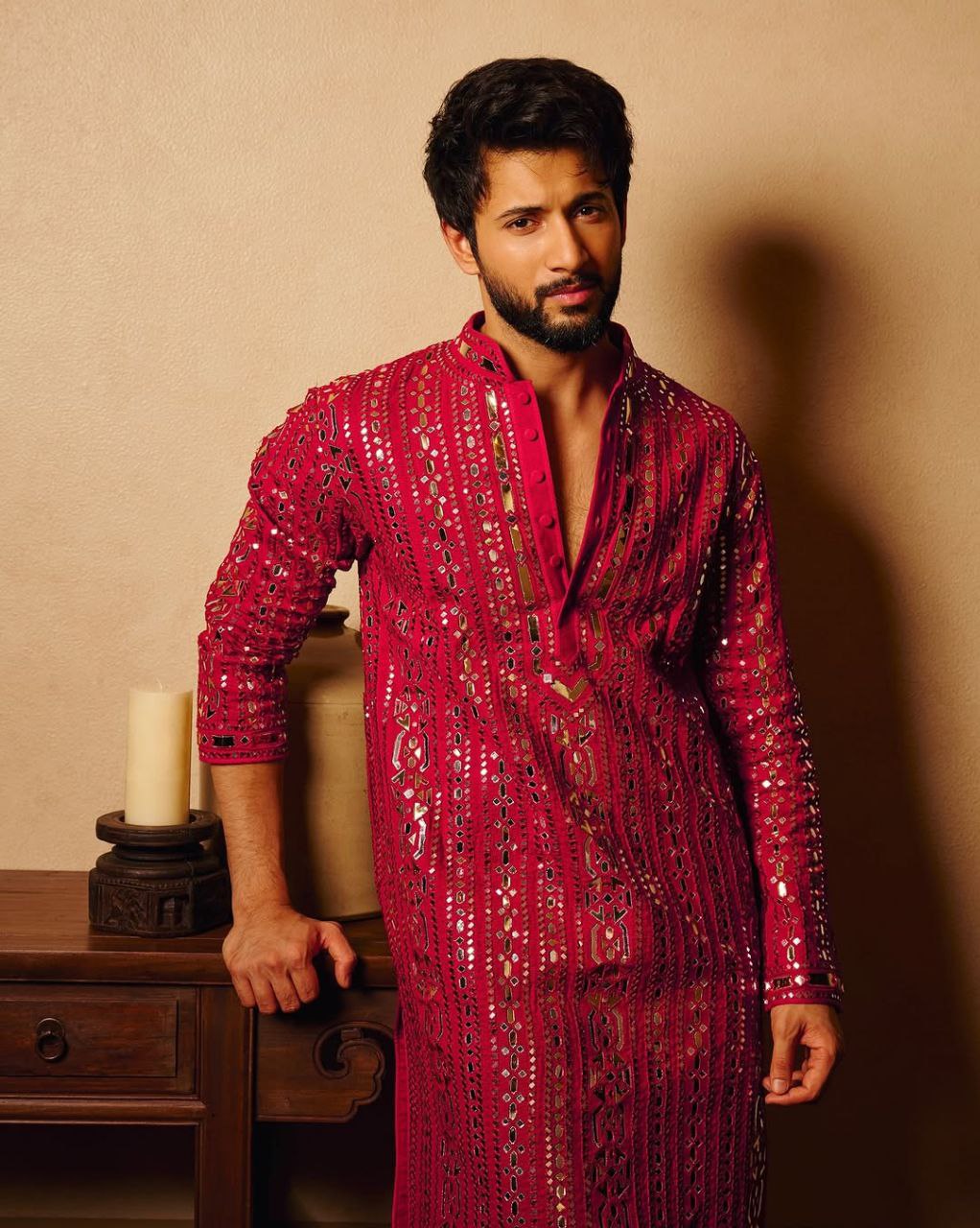 Hot Pink Embroidered Kurta Pyjama