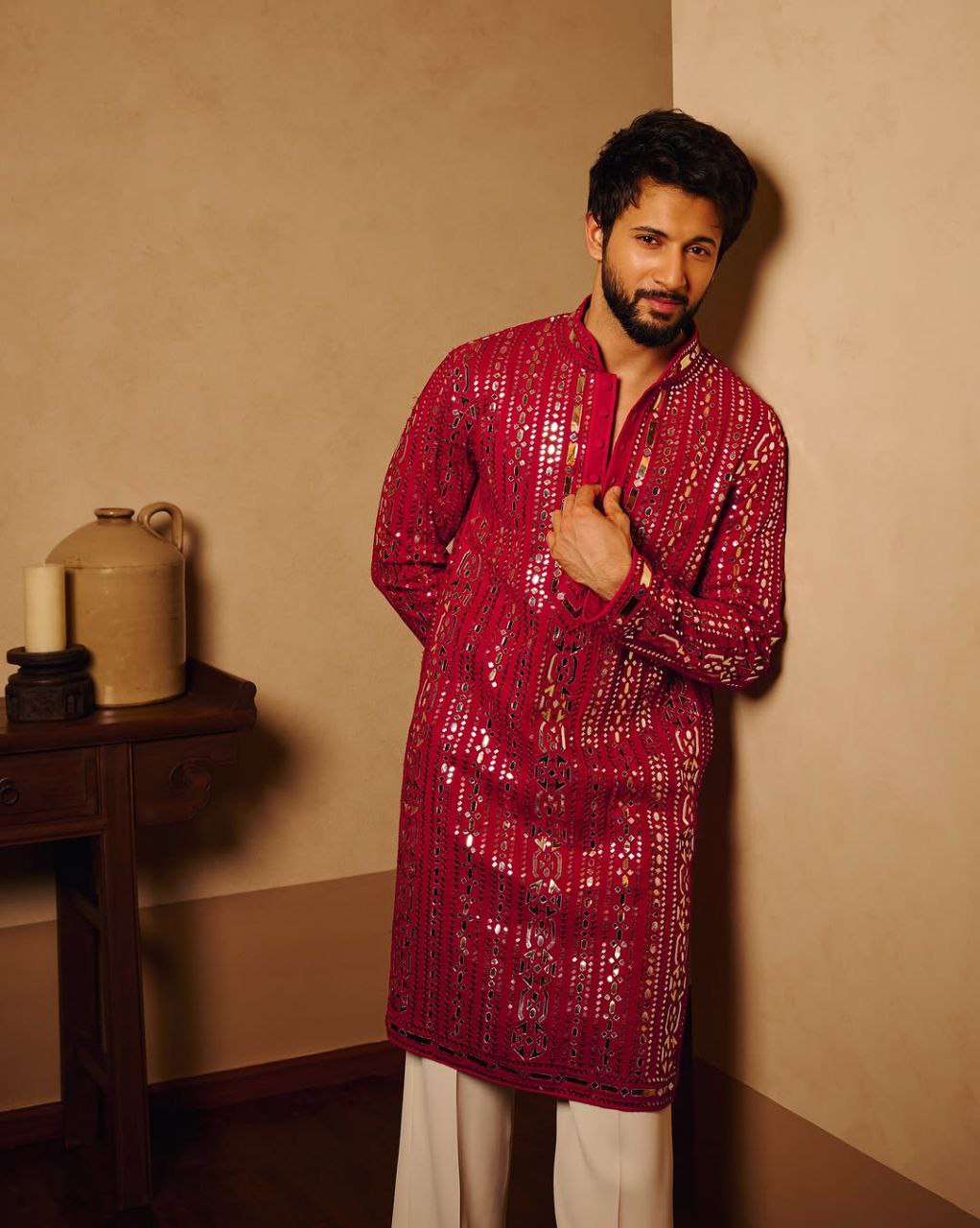 Hot Pink Embroidered Kurta Pyjama