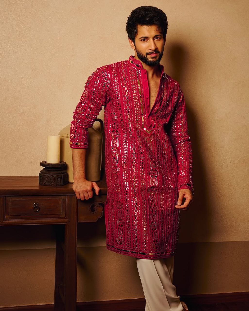 Hot Pink Embroidered Kurta Pyjama