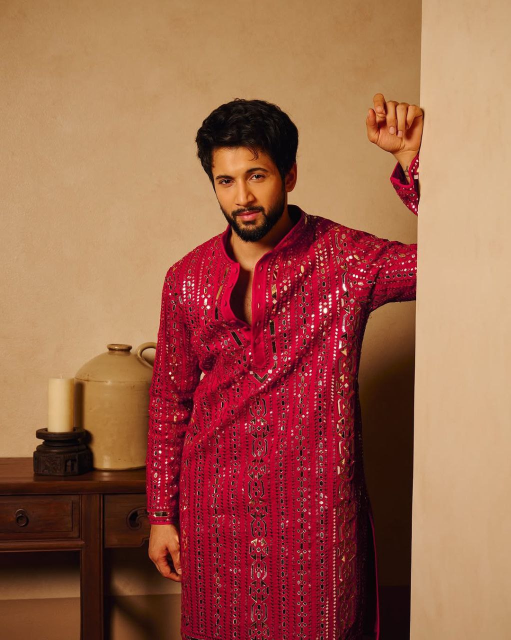Hot Pink Embroidered Kurta Pyjama