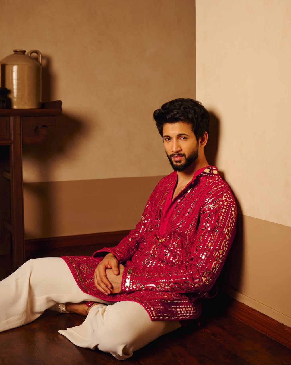Hot Pink Embroidered Kurta Pyjama