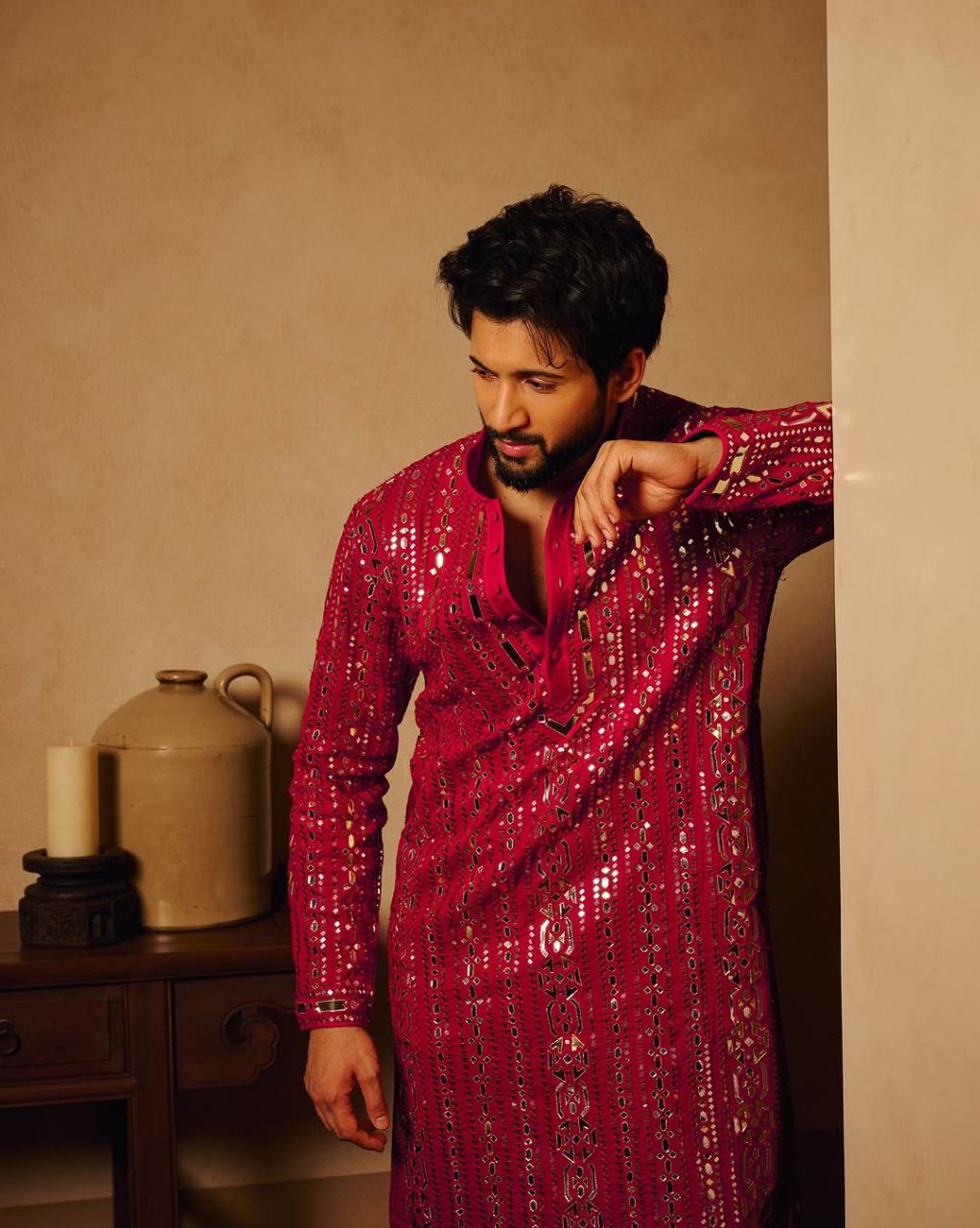 Hot Pink Embroidered Kurta Pyjama