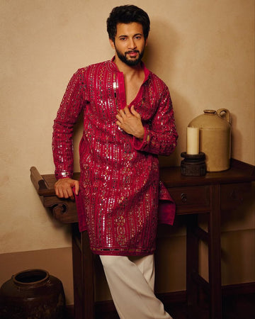 Hot Pink Embroidered Kurta Pyjama