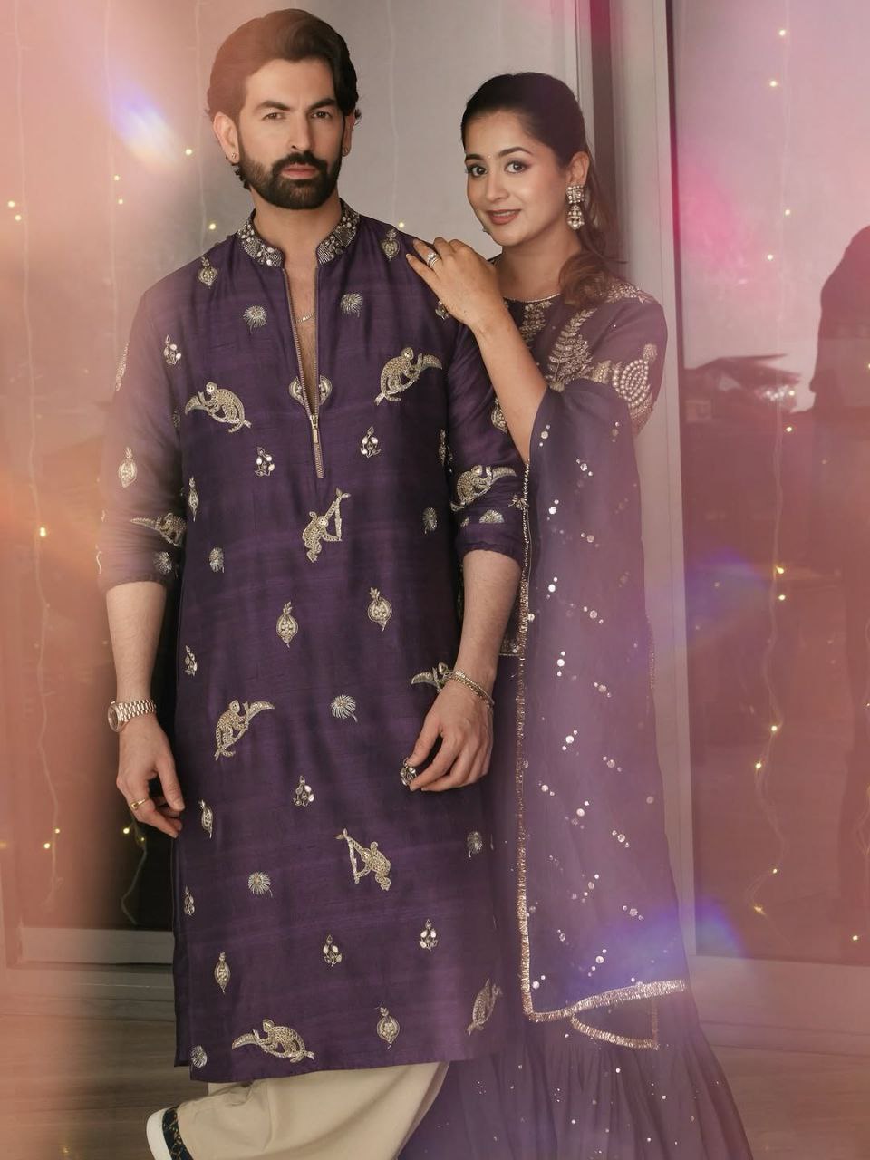 Regal Violet Heavy Embroidered Kurta Pajama.