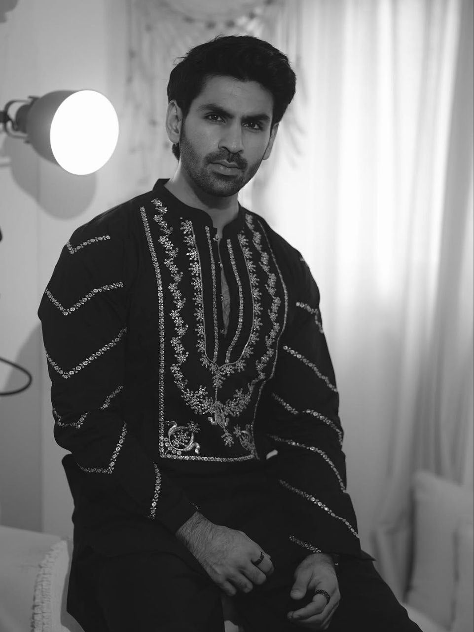 Black Havy Sequence Embroidered Kurta with payjama